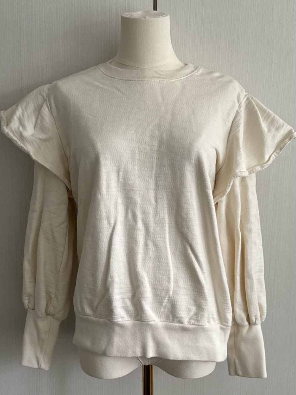 Ag Adriano Goldschmied Cream Ruffle-Sleeve Sweatshirt